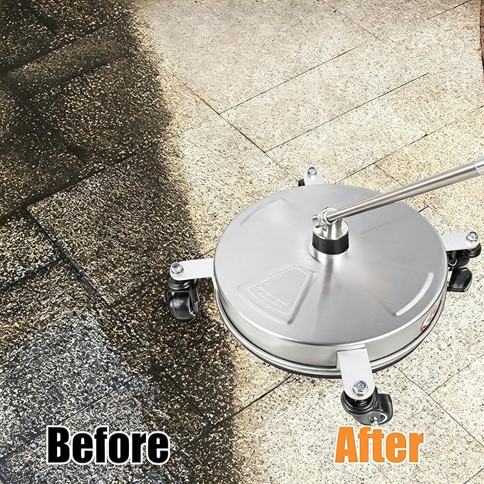 Hourleey 14" Pressure Washer Surface Cleaner, Stainless Steel Surface Cleaner with 4 Wheels for Concrete, Patio, Sidewalk, Deck, Pathway 1/4" Quick Connector, 2 Extension Wand, 4000 PSI