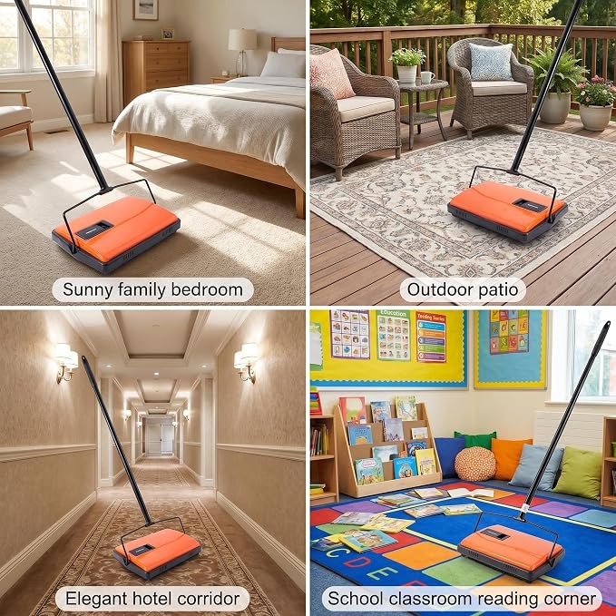 CLEANHOME Manual Carpet Sweeper For Pet Hair and Dust Remove | Rotating Brush Floor Sweeper, Lightweight Push Broom for Classroom Rugs, Non-Electric Lint & Crumb Cleaner, One-Touch Dumping