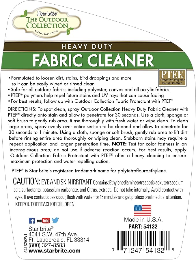 STAR BRITE Outdoor Collection Fabric Cleaner Spray - Ultimate Stain Remover for Outdoor & Patio Fabrics - 32 OZ (054132)