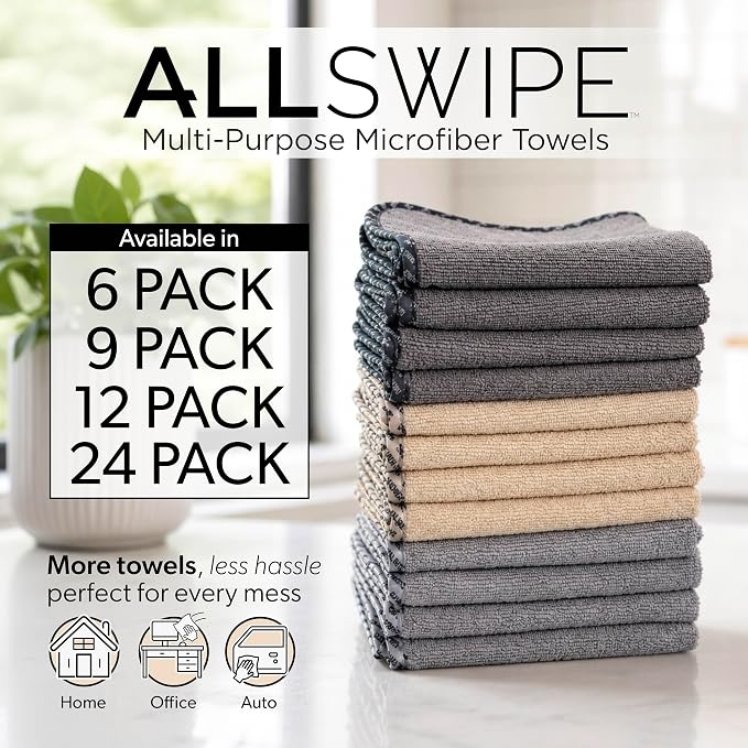 Chemical Guys, AllSwipe Multi-Purpose Microfiber Towels, 14 x 12, 9 Pack | Versatile microfiber towels for washing, drying, glass and interiors, soft and scratch-free, nine per pack