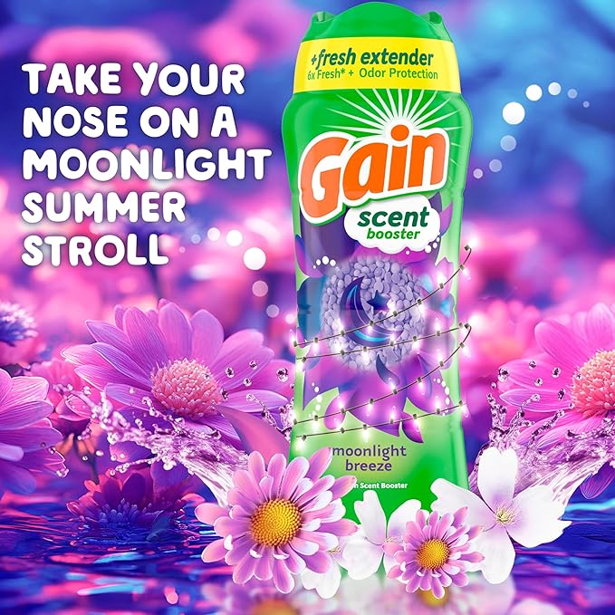 Gain In-Wash Laundry Scent Booster Beads Long-Lasting Fresh Scent Beads All Day Freshness and Odor Protection, Moonlight Breeze Scent, 24 oz (Packaging May Vary)