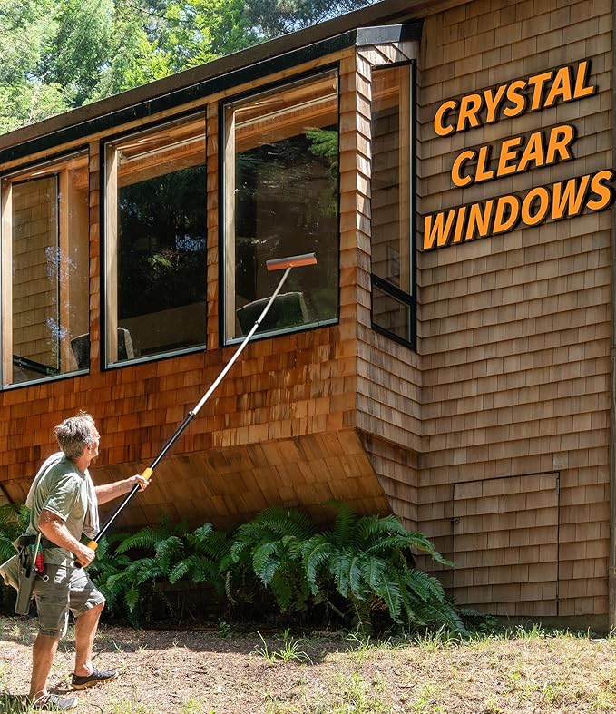 20 Foot Exterior House Cleaning Brush Set with 4-12 ft Extension Pole | Vinyl Siding Brushes with Telescopic Extendable Pole & Window Cleaning Squeegee // The Ultimate Extension Scrub Brush Set