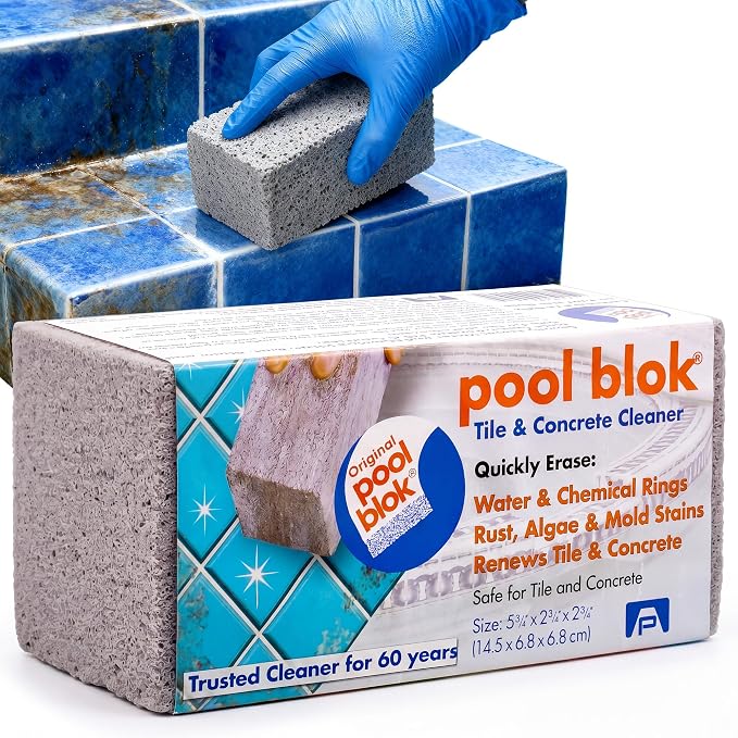 Pumie 1-Pack Pumice Stone for Pool Tile Cleaning - Calcium Remover for Tile & Plaster Stain - Cleaner for Calcium Build Up - Grout & Concrete Scouring - Pool Blok PB-12-5.75x2.87x2.87