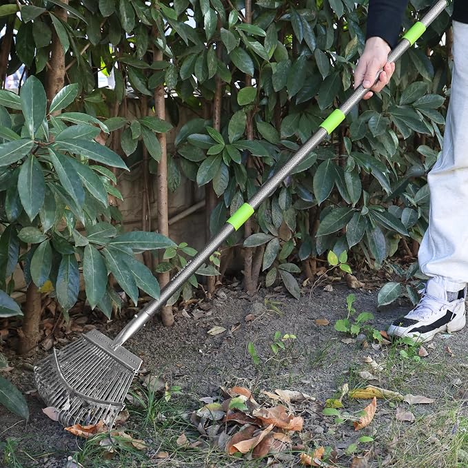 WORKPRO Rakes, Small Leaf Rake with 73” Adjustable Long Handle | Narrow Metal Garden Rake with 25 Steel Tines, Heavy Duty Rust-Resistant Lawn Rakes for Yard, Flower Beds & Tight Spaces