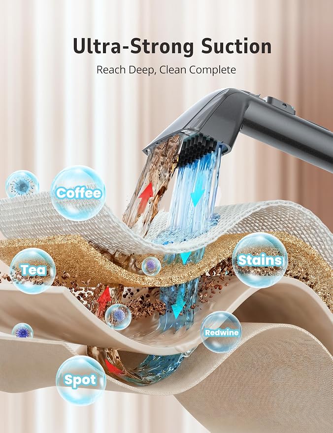 Aspiron Carpet Cleaner,Fast Heating Steamer,Carpet Cleaner Machine for Home,Hot/Cold Water & Steam Wash,Spot Cleaning,20Kpa Powerful Suction,300ML Cleaning Solution,for Upholstery,Sofa,Pet Stain,Car