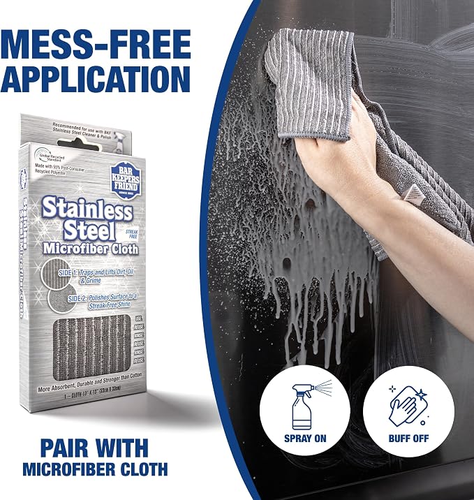 Bar Keepers Friend Stainless Steel Cleaner and Polish Spray (2 x 25.4 oz) Removes Oily Fingerprints, Hard Water Stains, Grime & Food Debris without Scratching or Dulling Appliances & Surfaces