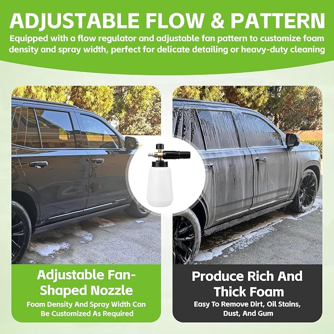 Foam Cannon for Greenworks Pressure Washer, 1L | 3700 PSI, 1/4" Quick Connect, Adjustable Snow Foam Lance, Car Detailing & Cleaning