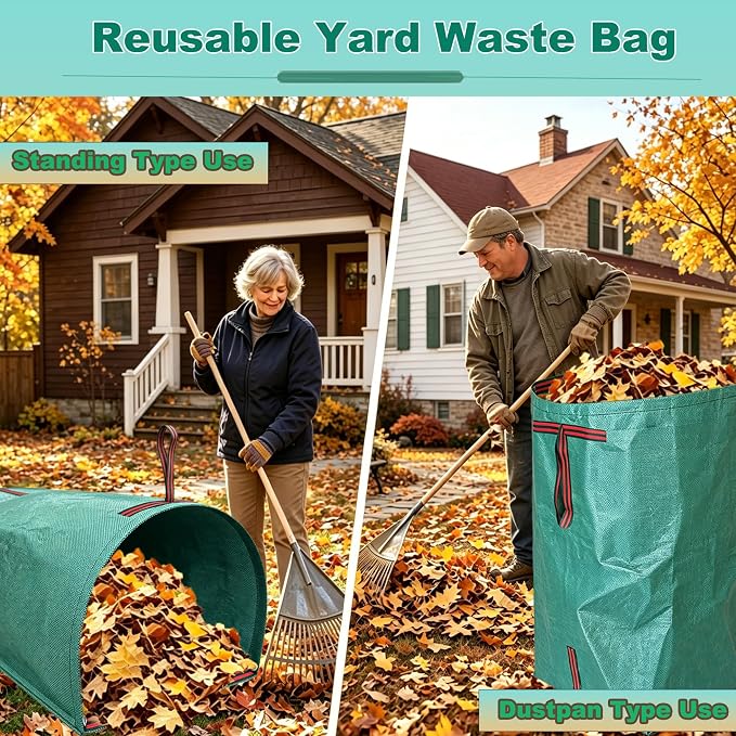 72 Gallon Leaf Collector, Garden Dustpan-Type Reusable Leaf Bag | 3 Pack Leaf Pick up Tool Collapsible Lawn and Leaf Bag, Yard Waste Container for Leaves, Grass Clippings, Lawn Debris