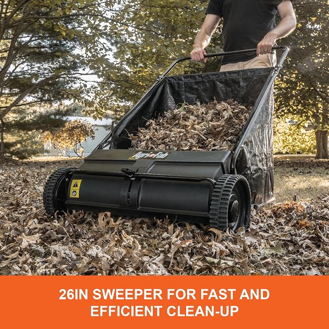 Agri-Fab 26 In Push Lawn Sweeper with 7 Cu Ft Hopper Bag, Adjustable Brush Height, Leaf and Grass Catcher for Small Yards