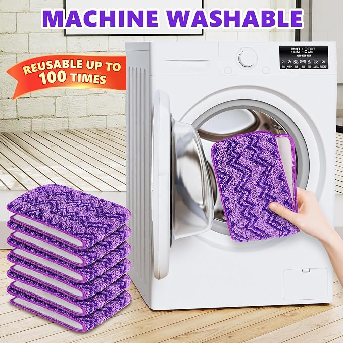 Reusable Microfiber Mop Pads for Swiffer PowerMop, 15" Washable Refills | 6 Absorbent Mopping Replacements, Wet Dry Use, for Multi-Surface Hardwood Tile Floor, Kitchen Bathroom Cleaning, Purple