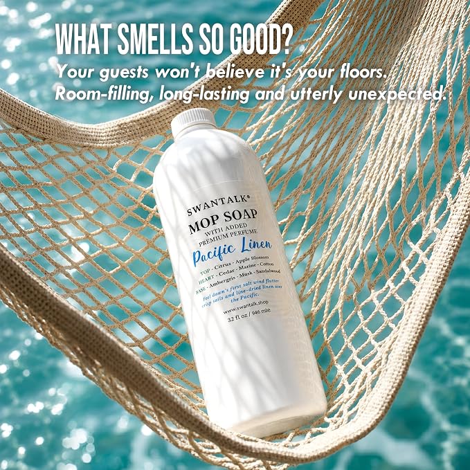 Premium Mop Soap Highly Scented, Odor-Eliminating Floor Cleaner for Mopping Hardwood, Tile, LVP, Laminate, 4X Concentrated Formula, Streak-Free No Residue, Pet Safe, 32oz (Pacific Linen)