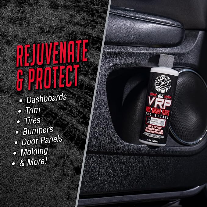 Chemical Guys, VRP Vinyl, Rubber & Plastic Dressing, Dry to Touch, 16 oz | Satin shine on tires, trim, dashboards and weatherstripping, non-greasy and dry to the touch, indoors or out