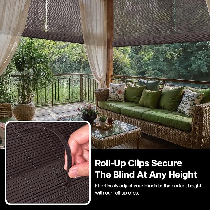 LazBlinds Outdoor Cordless Roller Shades, 48" W x 72" H, Dark Coffee | Exterior Light Filtering Roll up Shades, Hanging Sunscreen for Patio, Balcony Indoor/Outdoor Porch