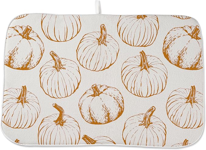 Fall Dish Drying Mat 18x24 Inches For Kitchen Counter,Orange Burnt Pumpkin Kitchen Decor Drying Mat Decorative Autumn Thanksgiving Drying Pad for Home Kitchen,Dining Room,Office Decoration