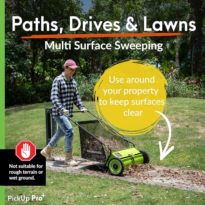 Pickup Pro XL Garden Sweeper - Manual Leaf & Grass Push Lawn Sweeper (Pickup Pro Max)