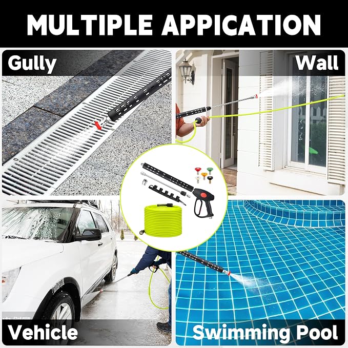 M MINGLE Pressure Washer Hose and Gun Kit, 50FT Power Wash Hose with 5 Tips | M22-14mm Fitting, Replacement for Ryobi, Simpson, Craftsman, Ideal for Car, Driveway, Patio & Household Deep Washing