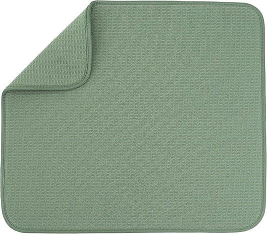 S&T INC. Dish Drying Mat, 16" x 18", Large, Sage Green | Absorbent Microfiber, Kitchen Counter Mat for Dishes, Utensils, Pots and Pans, Machine Washable