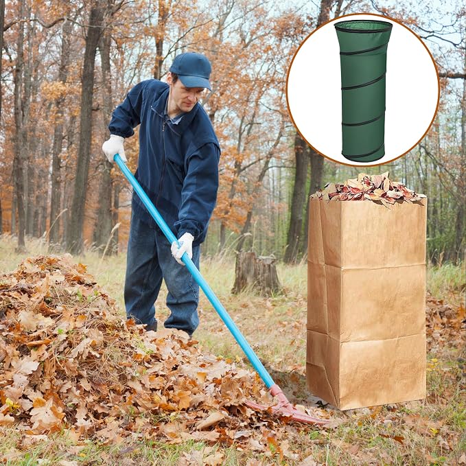 Adnee 2 Pcs Leaf Bag Funnel Holder, Foldable Lawn Bag Chute Stand Fit for 30 Gallon Paper Bags, Reusable Yard Waste Bag Funnel for Handling Garbage and Leaves