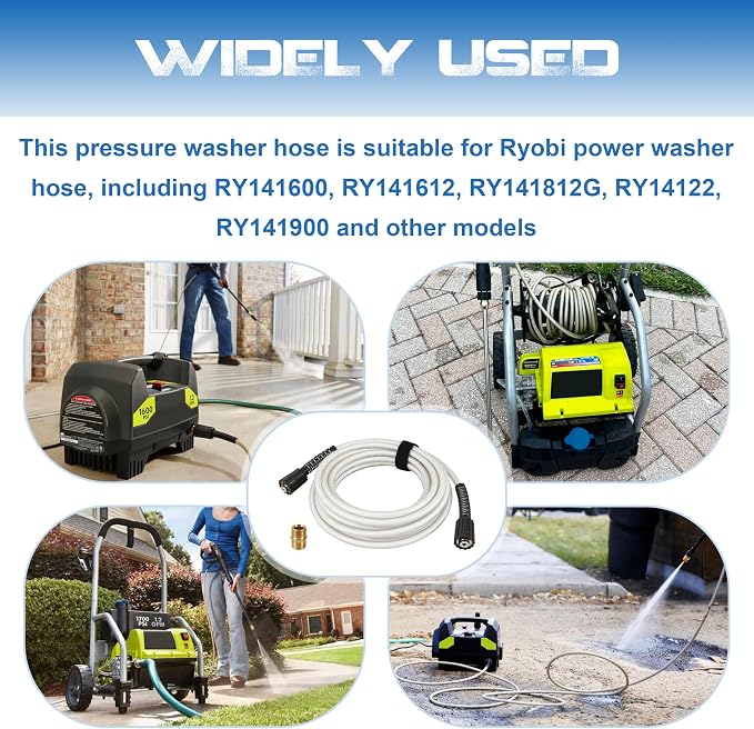 35FT Pressure Washer Hose for Ryobi Power Washer Hose | Replacement Part 308835074 for Ryobi Electric Power Washers RY141600 RY141612 RY141812G With M22 Quick Connector