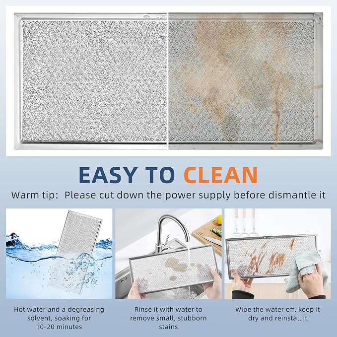 W10208631A Microwave Grease Filter, Aluminum Mesh Filter Approx. 13" x 6" fit for Whirl.pool G.e May.tag Microwaves Replaces AP5617368 W10208631 PS3650910 - Packed in Box - 4 Pack…