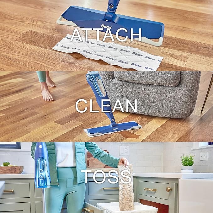 Bona Multi-Surface Floor Cleaning Pads - 18 Count | Heavy-Duty, Disposable, Microfiber Pads for Easy Floor Cleaning