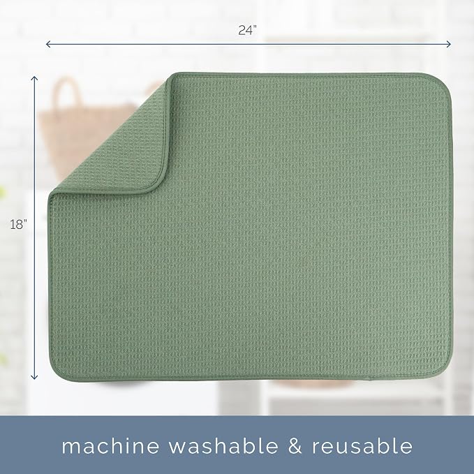 S&T INC. Dish Drying Mat XL, 18” x 24”, Absorbent Microfiber Kitchen Counter Mat, Dish Drying Pad for Dishes, Utensils, Pots and Pans, Extra Large, Sage Green