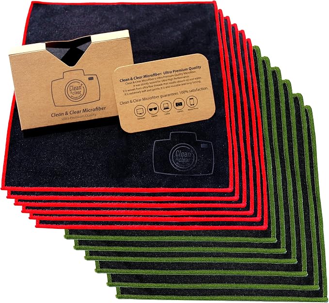 Clean & Clear Microfiber Cleaning Cloth, Extra Large [12 Pack] Ultra Premium Microfiber Cleaning Cloth - Microfiber Cloth for Camera Lens, Glasses, Screens, and All Lens.