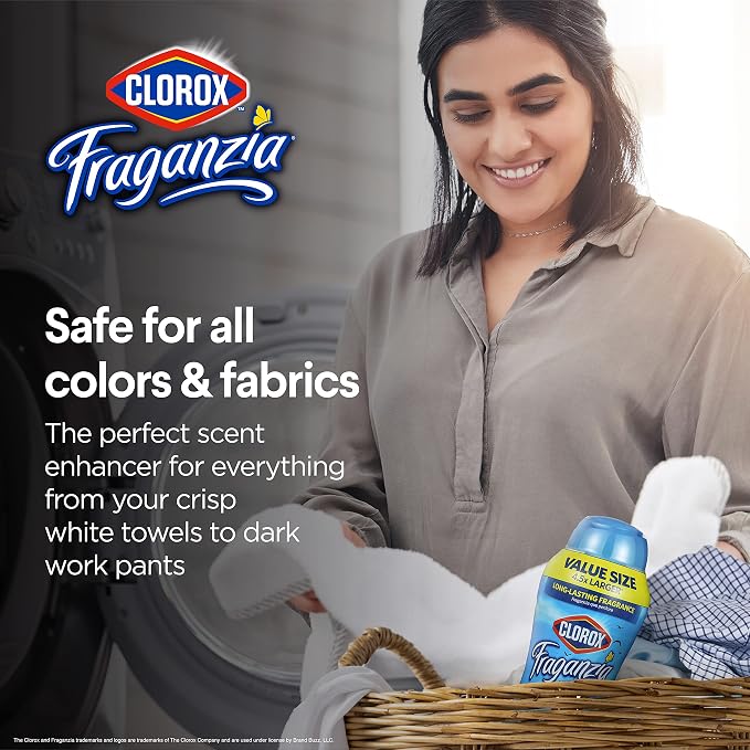 Clorox Fraganzia Laundry Scent Booster Crystals, In-Wash Fragrance Beads for Fresh-Smelling Clothes & Linens, Safe for All Fabrics & Colors, Easy-Pour Bottle, Morning Sky Scent, 70 Oz