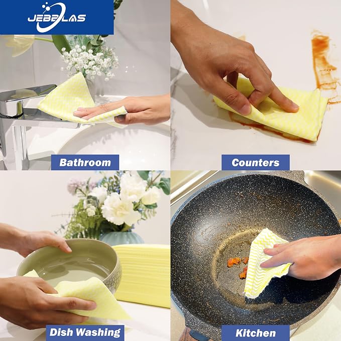 JEBBLAS Reusable Cleaning Cloths Handi Wipes Reusable Cloths Dry Cleaning Cloths Dish Towel Dish Cloths Handy Cleaning Wipes,Pack of 100, Yellow