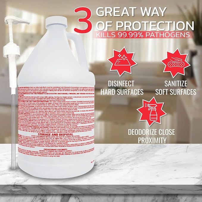 Lucasol One Step Disinfectant 1-Gallon with Attachable Pump Dispenser, All-Purpose Cleaner for Hospitals, Schools, Salons, Household Use and More