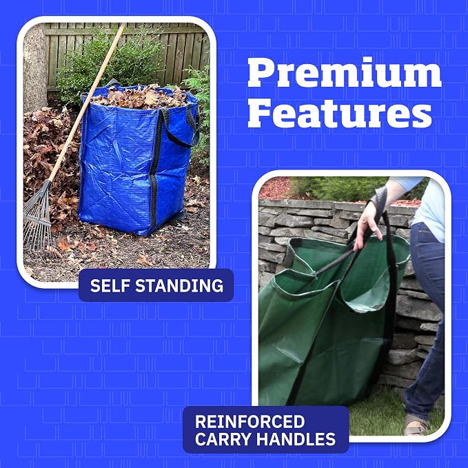 DURASACK Heavy Duty Home and Yard Bags, Multicolored, 3 Pack | 48-Gallon Reusable Self-Standing Lawn and Leaf Bags Garbage Can with Reinforced Handles