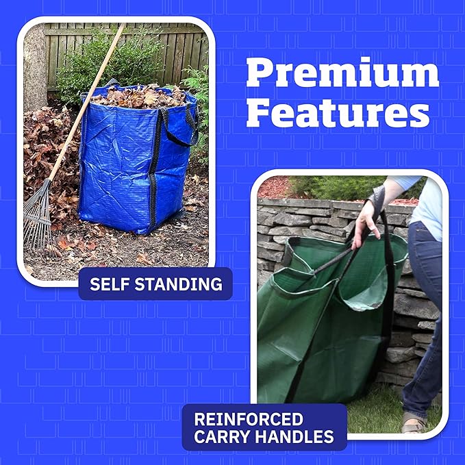 DURASACK Heavy Duty Home and Yard Bags 48-Gallon Reusable Self-Standing Lawn and Leaf Bags Garbage Can with Reinforced Handles, Red (Pack of 10)