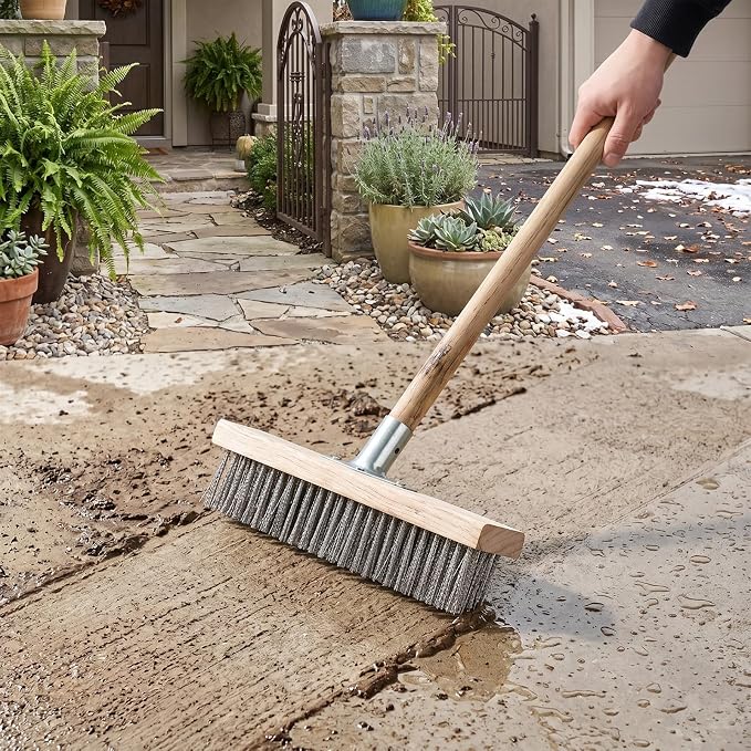 Fafeicy Floor Scrub Brush Heavy Duty Stainless Steel 30cm for Driveway Patio Deck Tile Cleaning for Homeowners