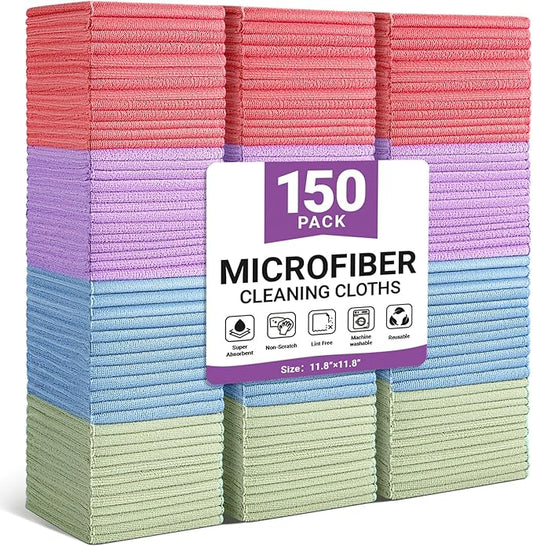 SIFANGKE Microfiber Cleaning Cloth, 150 Pack Assorted Color Cleaning Rags for Housekeeping, Colorful Reusable Microfiber Towels for Car, Kitchen, Bathroom and Household Cleaning Supplies, 11.8"X11.8"