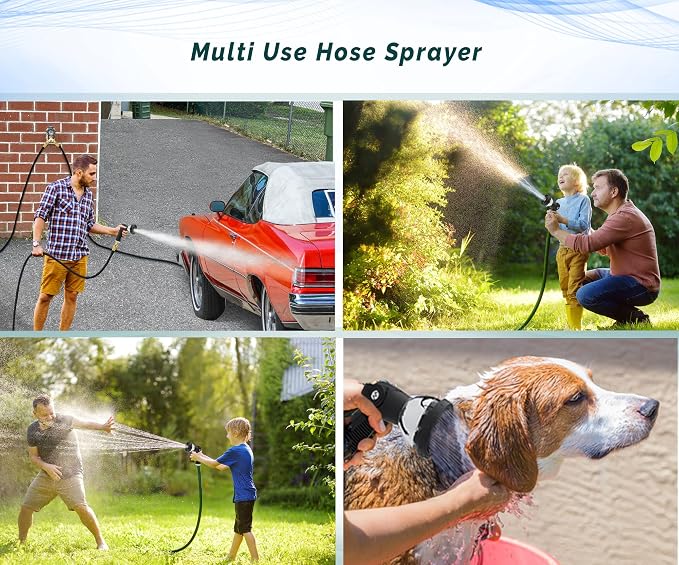 Morvat Garden Hose Nozzle Sprayer with 10 Spray Patterns, Slip Resistant Thumb Controlled Grip with On/Off Lock, Heavy-Duty High Pressure Water - Flow Control for Plants, Lawn, Pets, Cars - 2-PACK