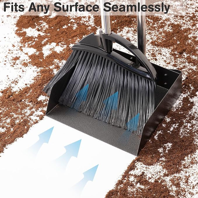 Yangbaga Long Handled Dust Pan and Broom Set for Home,Heavy Duty Metal Dustpans and Brooms,Upright Stand Up Design,54"Outdoor Broom and 38" Dustpan Combo for,Lobby Floor, Yard,Home Kitchen Office Use