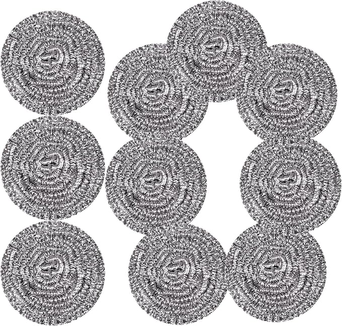 Stainless Steel Scrubber Scrubbing Scouring Pad Sponges Clean Pot Pan and Steel Wool for Kitchen Bathroom (10Pcs Metal Scrubber)