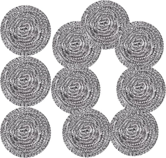Stainless Steel Scrubber Scrubbing Scouring Pad Sponges Clean Pot Pan and Steel Wool for Kitchen Bathroom (10Pcs Metal Scrubber)