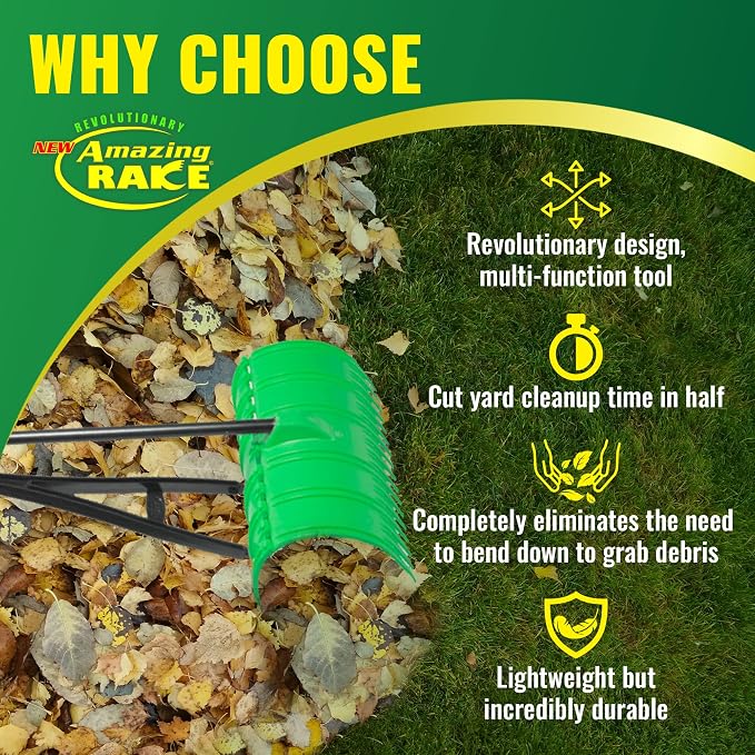 Back Saving Garden Rake ― Leaf Rakes for Gardening ― Leaf Picker Upper ― Heavy Duty Leaves Claw & Rakes Lawns Garden Tool ― Easy Leaf & Grass Grabber Without Bending Over ― Green