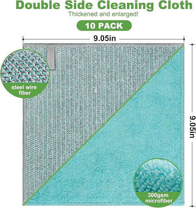 Jeymei Non Scratch Wire Dishcloth,Multipurpose Wire Dishwashing Rag,10PCS | Stainless Steel Cleaning Cloths for Kitchen,Dish Cloths for Washing Dishes,Reusable Diamond Weave Steel Wool Scrubber Cloth
