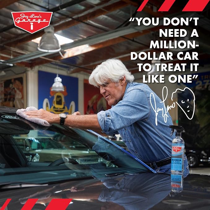 Jay Leno's Garage Glass Cleaner Spray – Streak-Free Auto Glass Cleaner for Cars, Automotive Window Cleaner for Car Windows, Windshields & Mirrors, Tint-Friendly Interior & Exterior Glass – 16 oz