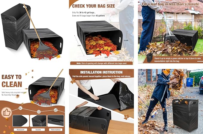 Touri Lawn Trash Bag Holder, Reuseable Garbage Frame, 2 Packs | Holds 30-42 Gallon Bags, Leaf Collector, For Camping Yard Weeding and Party