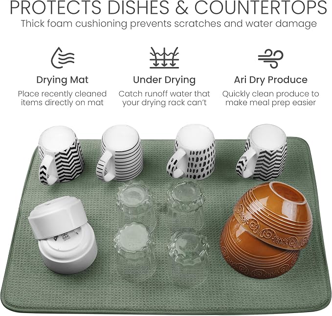 Bellemain XL Dish Mat 24" x 17" ( LARGEST MAT ) Microfiber Dish Drying Mat , Super absorbent ( Green )