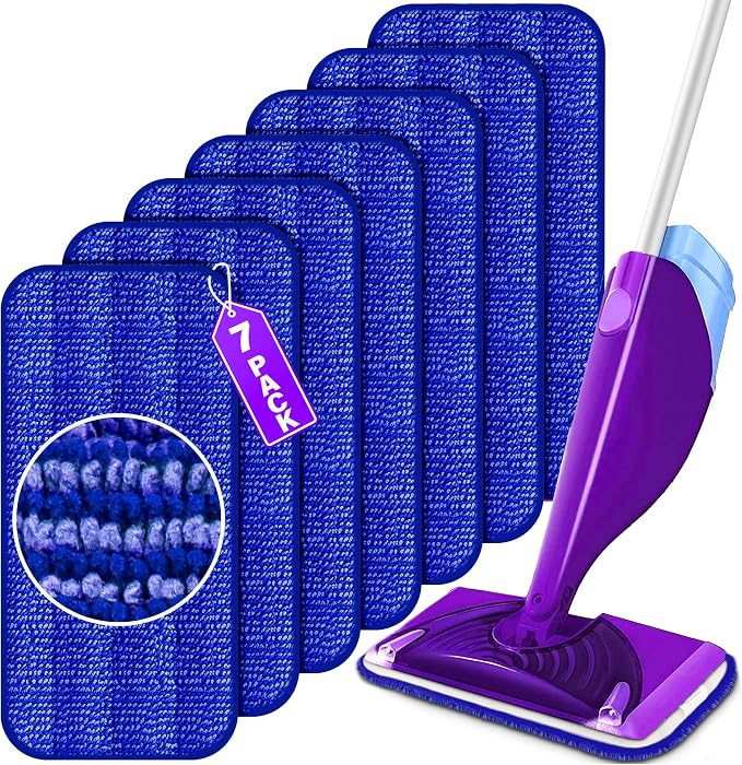 Reusable Mop Pads for Swiffer WetJet, Wet Pads Refills for 12'' Spray Mop, Microfiber Refill Machine Washable Up to 100+ Floor Cleaning for All Kinds of Floor Types, 7 Pack