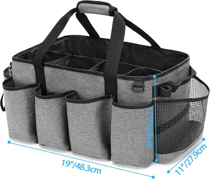 HODRANT Extra-Large Cleaning Caddy with Handles & Multi Pockets | Large Capacity Tote Bag for Cleaning Tools & Products Storage, Cleaner Organizer for Car, Home & Housekeeping Work, Gray