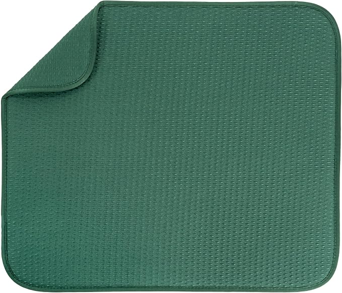 S&T INC. Dish Drying Mat, 16" x 18", Large, Diamond Texture, Green | Absorbent Microfiber, Kitchen Counter Mat for Dishes, Utensils, Pots and Pans, Machine Washable