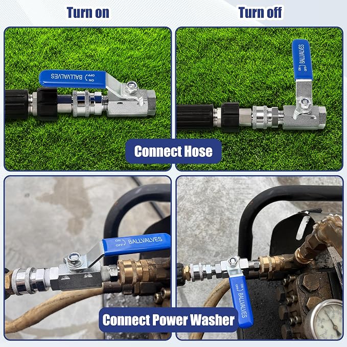 JOEJET Ball Valve Pressure Washer, 3/8" Quick Connect, 5000 PSI | Shut Off Valve for Power Washer Hose with Widened Handle, Stainless Steel