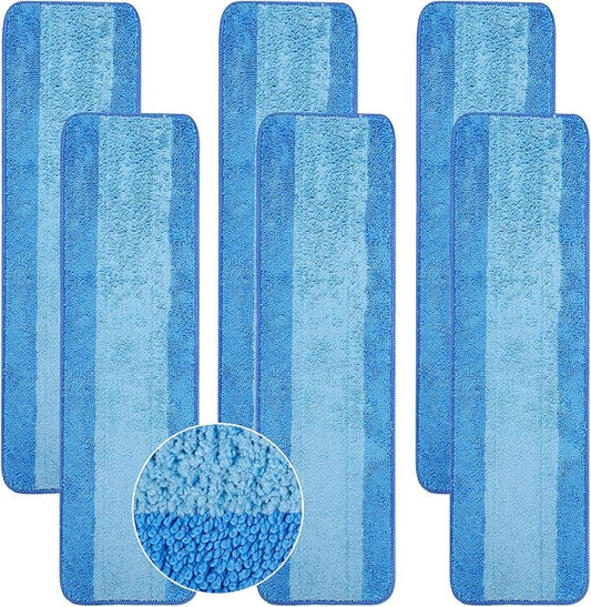 6-Pack 18 Inch Microfiber Mop Pads Refills Compatible with Bona Mop | Reusable & washable mop pad refills, wet & dry use, absorbent, for hardwood and sealed hard floors