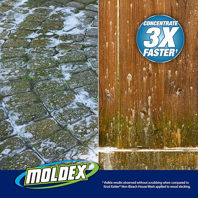 Moldex® Instant Outdoor Cleaner Concentrate with Bleach, 1 Gallon – Fast Acting Solution for Mold and Mildew Stains on Siding, Decks, Fences and Exterior Surfaces