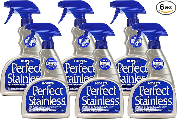 HOPE'S Perfect Stainless Steel Cleaner Streak-Free Self-Polishing Formula, Blocks Fingerprints, Pack of 6, 22 Ounce, 132 Fl Oz